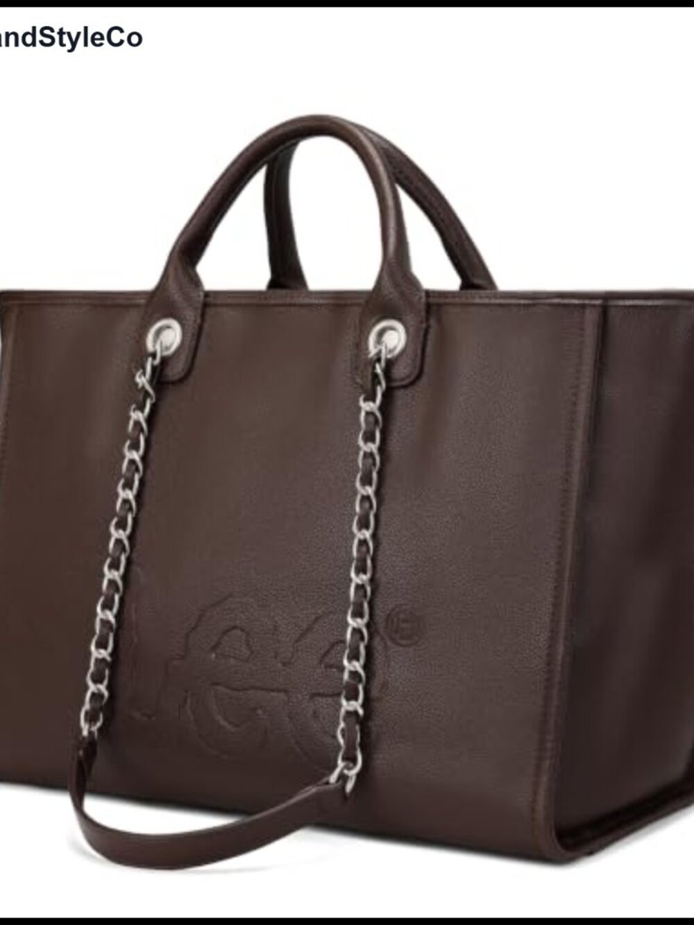 Extra Large Vegan Leather Work Tote with Zipper & Chain Straps